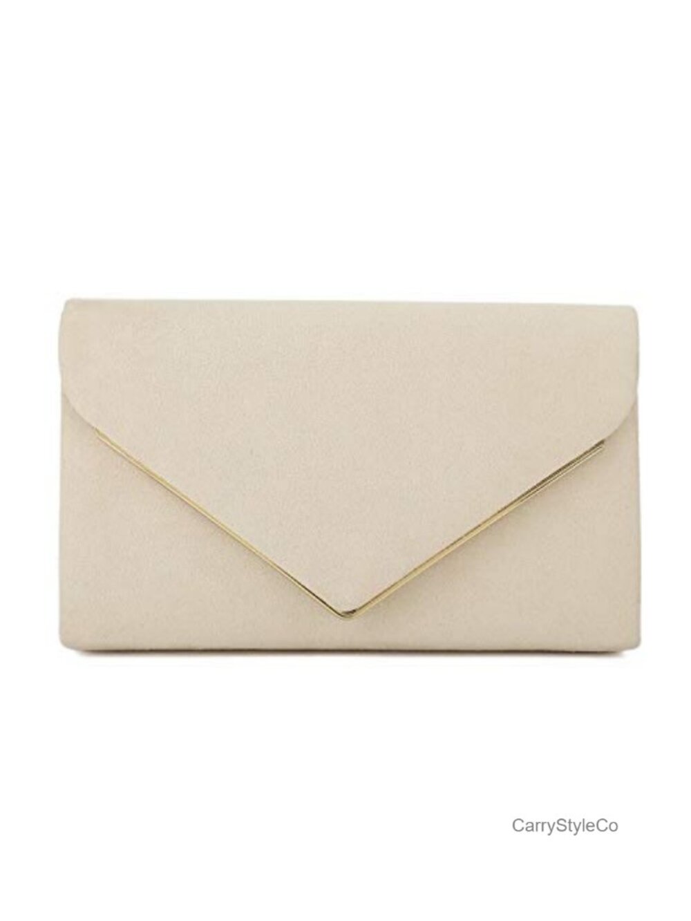 Faux Suede Clutch Bag with Metal Binding Trim & Chain Strap